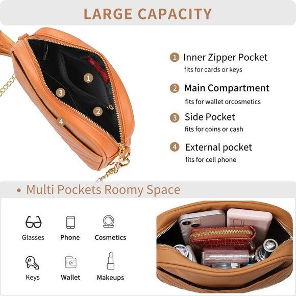 Quilted Crossbody Bag Women Small PU Leather Chain Strap Daily Use - Picture 3 of 7